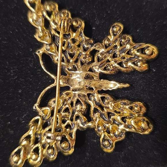 Holly Craft Vintage Green Rhinestone Butterfly Brooch Approx 2.5 Inches Wide - Picture 3 of 5